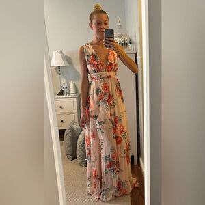 Lulus Floral Chiffon Maxi Dress with Slit- Size XS